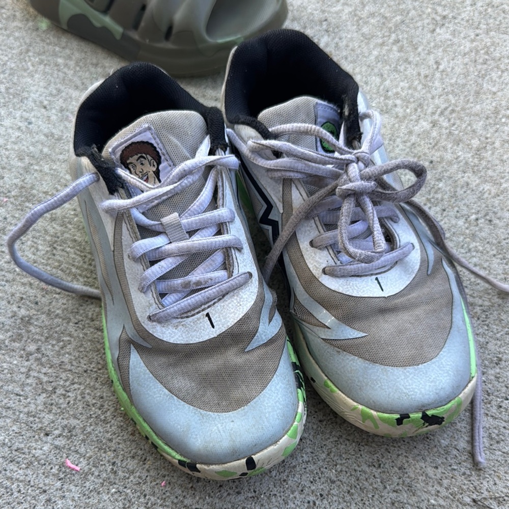 Puma LaMello Ball Basketball Sneakers Kids Gray and Green Sneakers